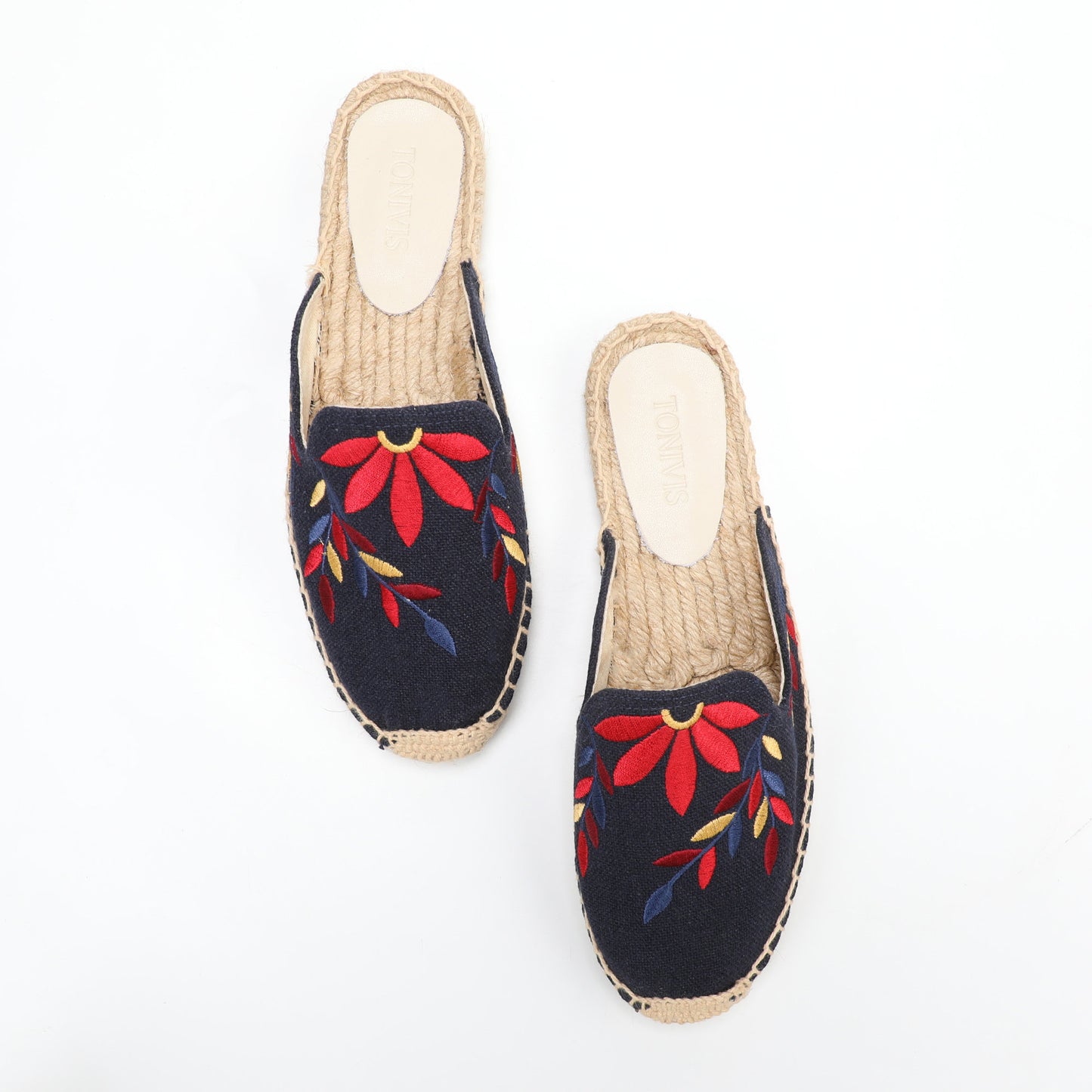 Lavender Embroidered Linen Espadrille Mules for Women
