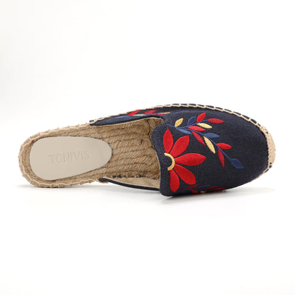 Lavender Embroidered Linen Espadrille Mules for Women