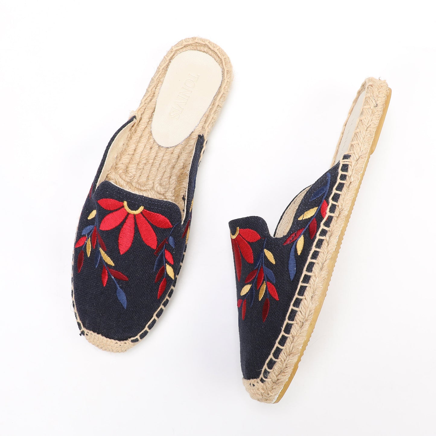 Lavender Embroidered Linen Espadrille Mules for Women