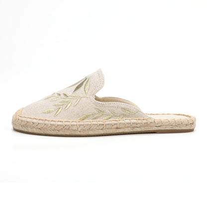 Lavender Embroidered Linen Espadrille Mules for Women