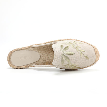 Lavender Embroidered Linen Espadrille Mules for Women