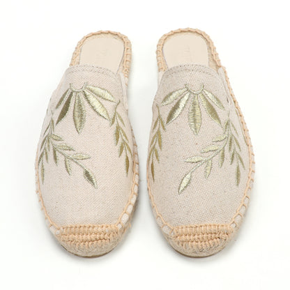Lavender Embroidered Linen Espadrille Mules for Women