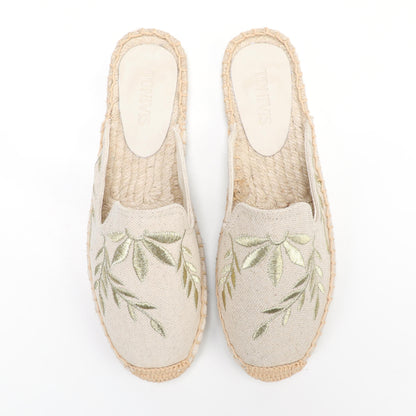 Lavender Embroidered Linen Espadrille Mules for Women