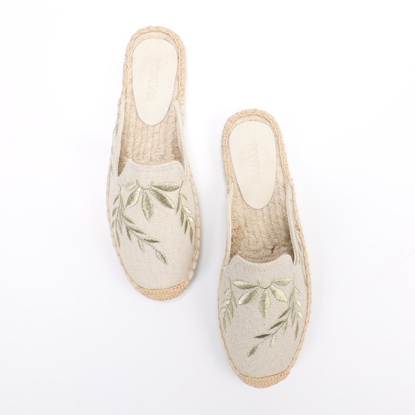 Lavender Embroidered Linen Espadrille Mules for Women