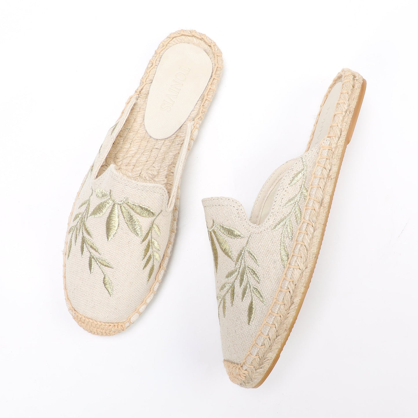 Lavender Embroidered Linen Espadrille Mules for Women