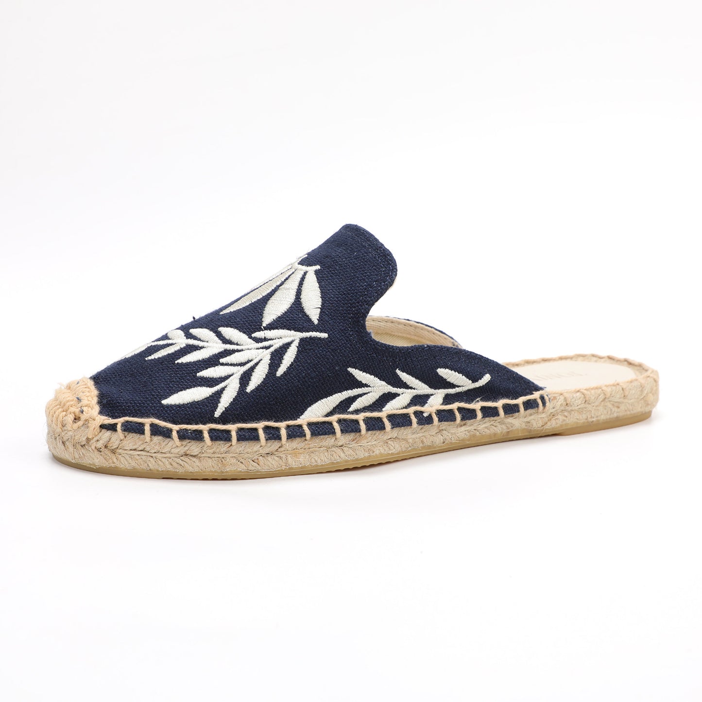 Lavender Embroidered Linen Espadrille Mules for Women