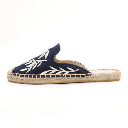 Lavender Embroidered Linen Espadrille Mules for Women