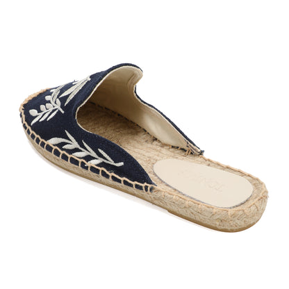 Lavender Embroidered Linen Espadrille Mules for Women