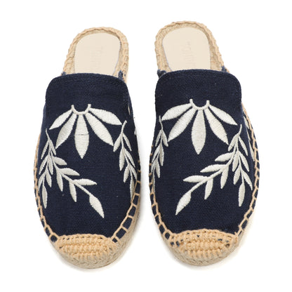 Lavender Embroidered Linen Espadrille Mules for Women