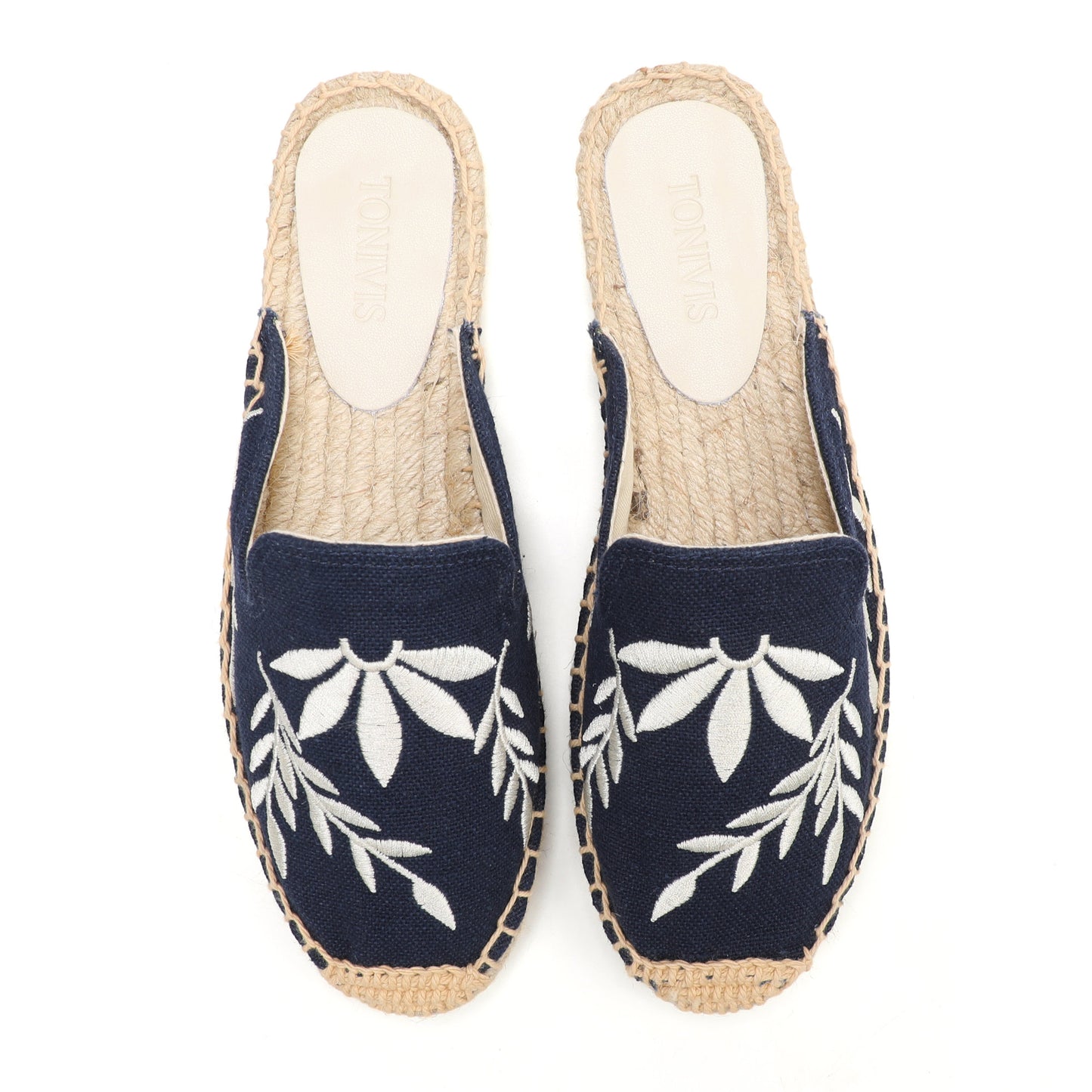 Lavender Embroidered Linen Espadrille Mules for Women