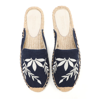 Lavender Embroidered Linen Espadrille Mules for Women