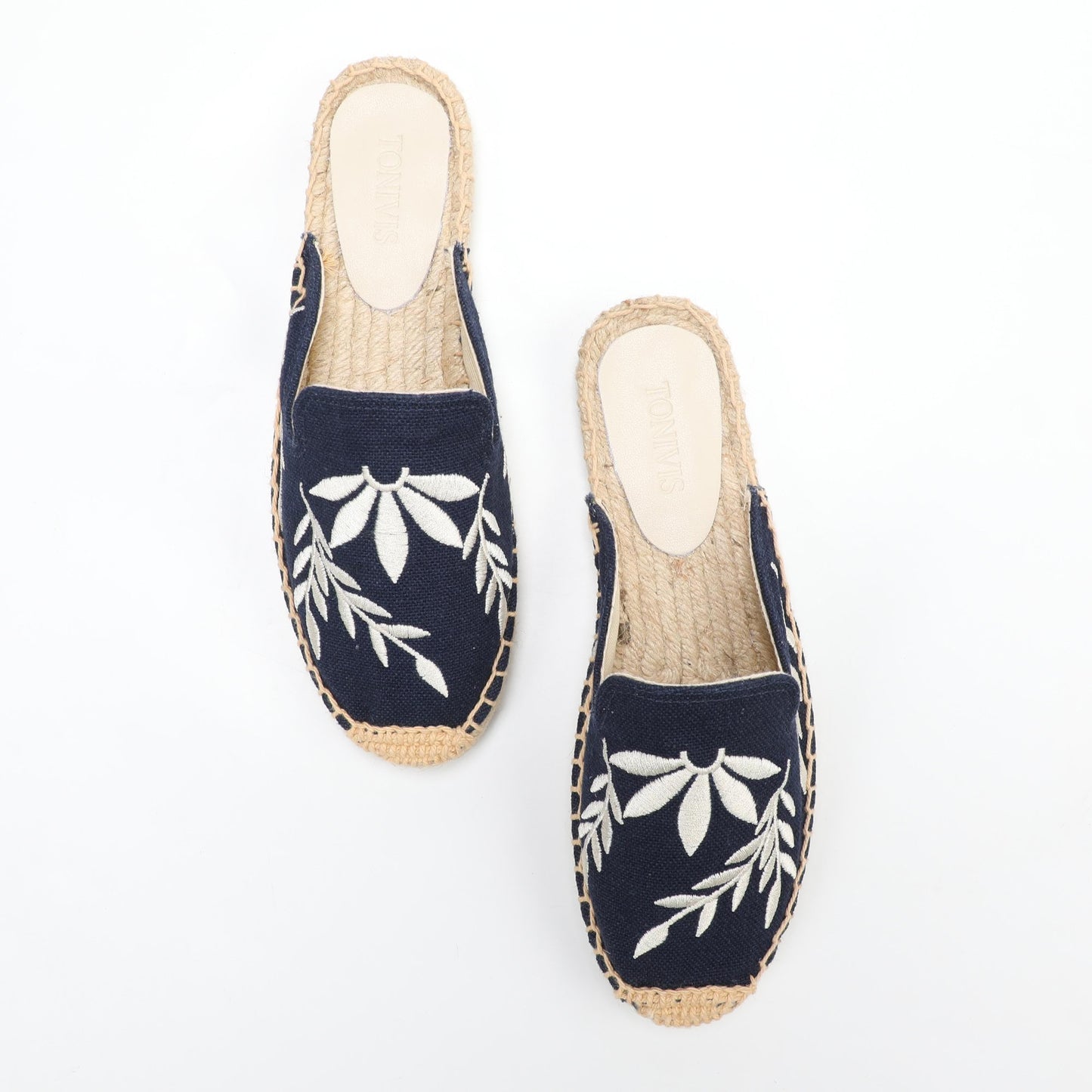Lavender Embroidered Linen Espadrille Mules for Women