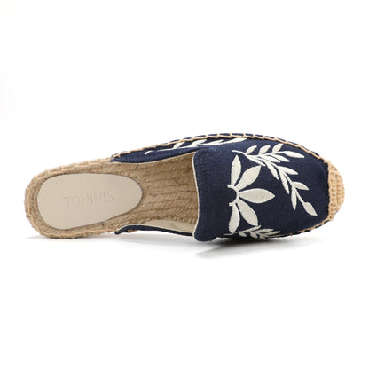 Lavender Embroidered Linen Espadrille Mules for Women