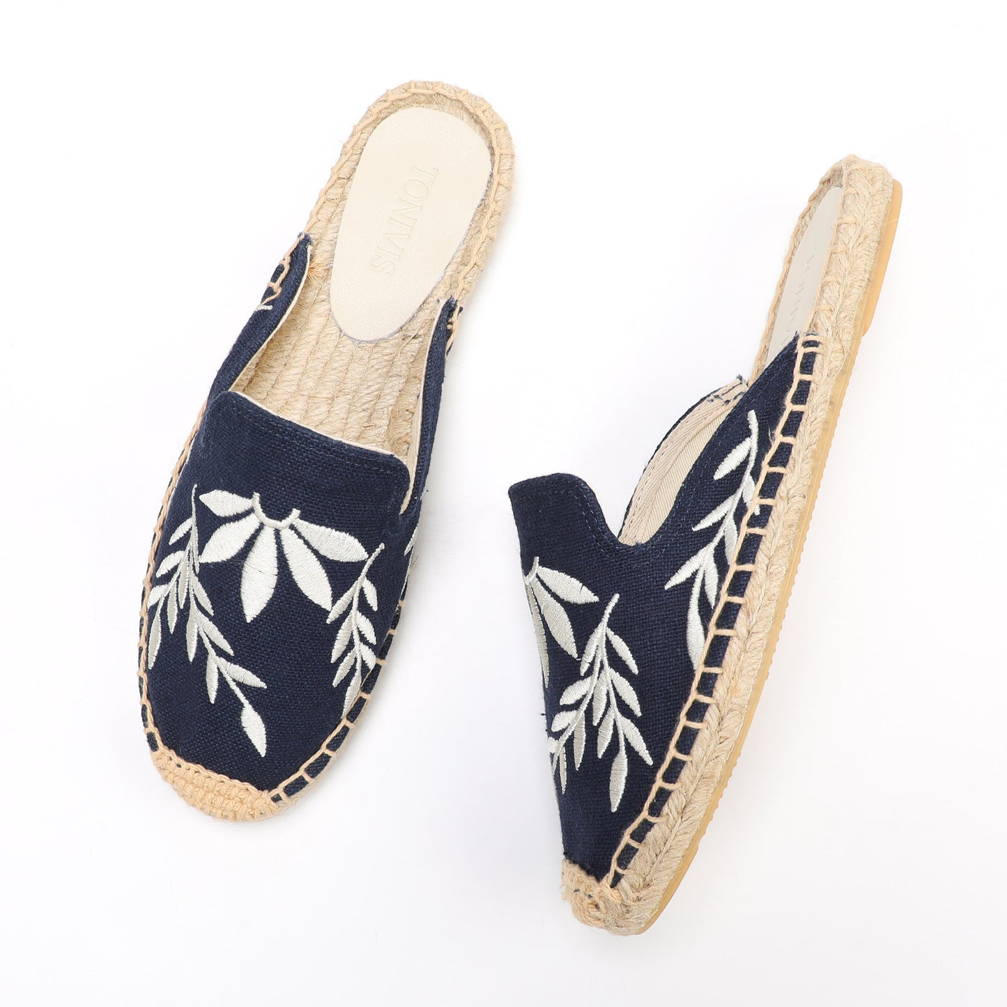 Lavender Embroidered Linen Espadrille Mules for Women
