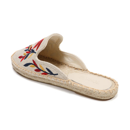 Lavender Embroidered Linen Espadrille Mules for Women