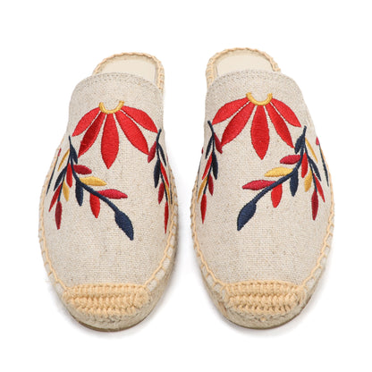 Lavender Embroidered Linen Espadrille Mules for Women