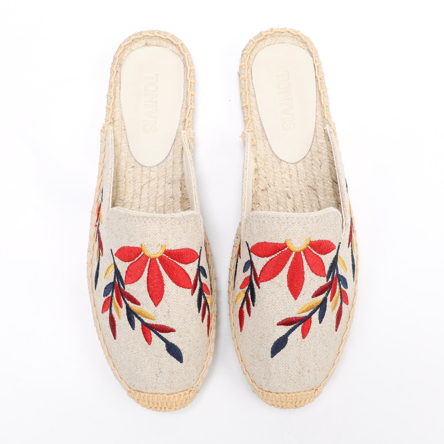 Lavender Embroidered Linen Espadrille Mules for Women