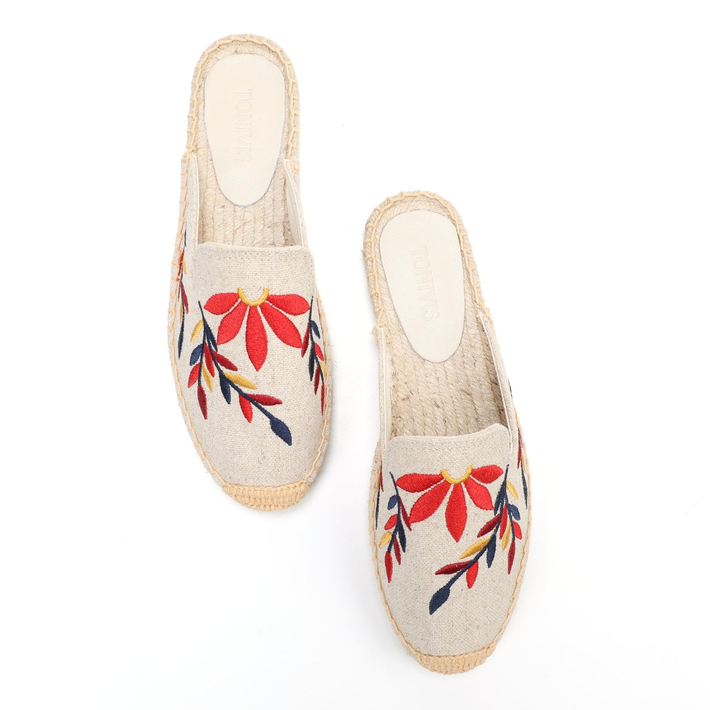 Lavender Embroidered Linen Espadrille Mules for Women
