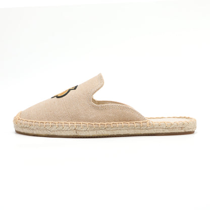 Animal Embroidered Linen Espadrille Mules for Women
