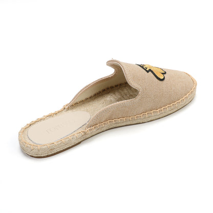 Animal Embroidered Linen Espadrille Mules for Women