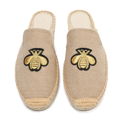 Animal Embroidered Linen Espadrille Mules for Women