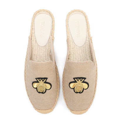 Animal Embroidered Linen Espadrille Mules for Women