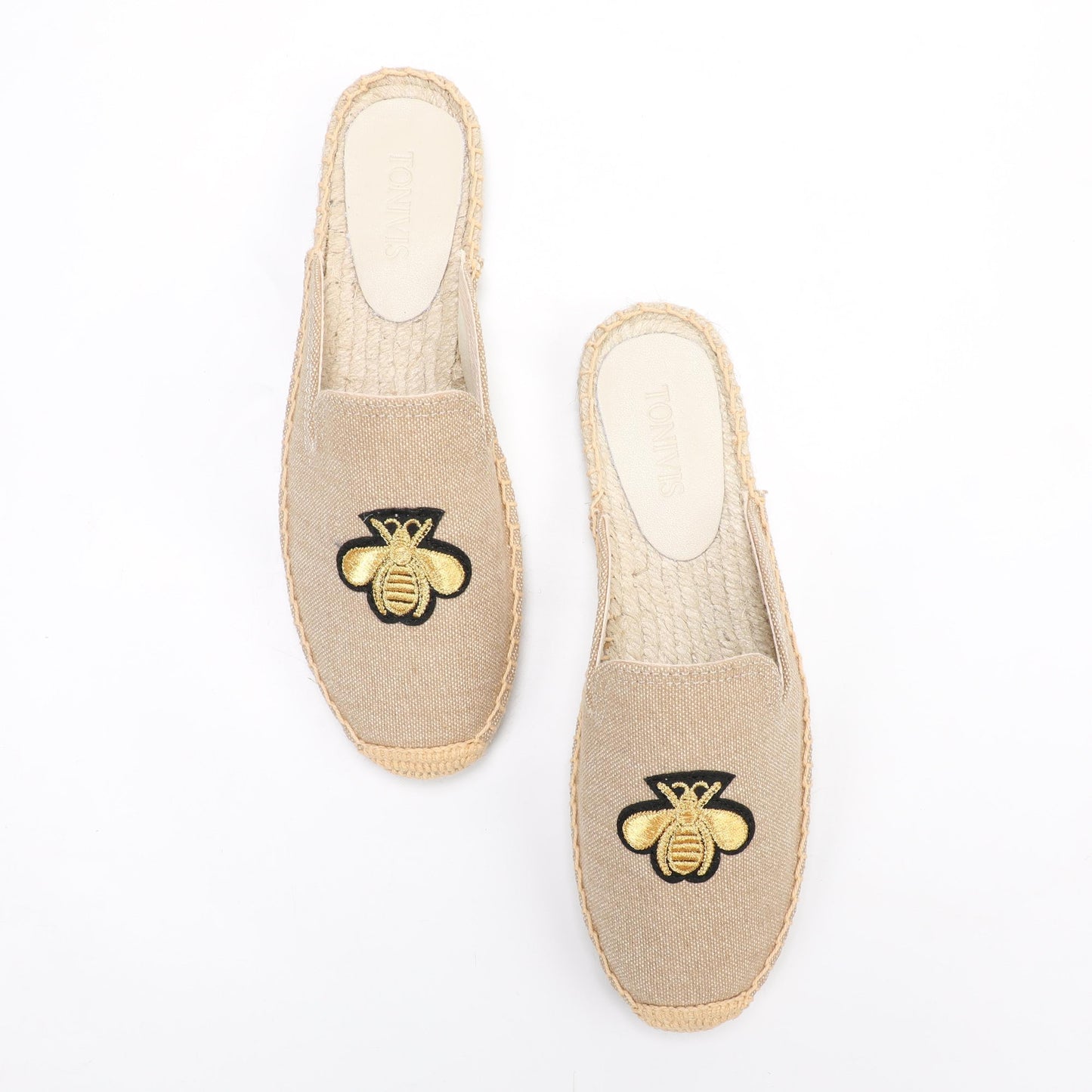 Animal Embroidered Linen Espadrille Mules for Women