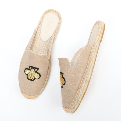 Animal Embroidered Linen Espadrille Mules for Women