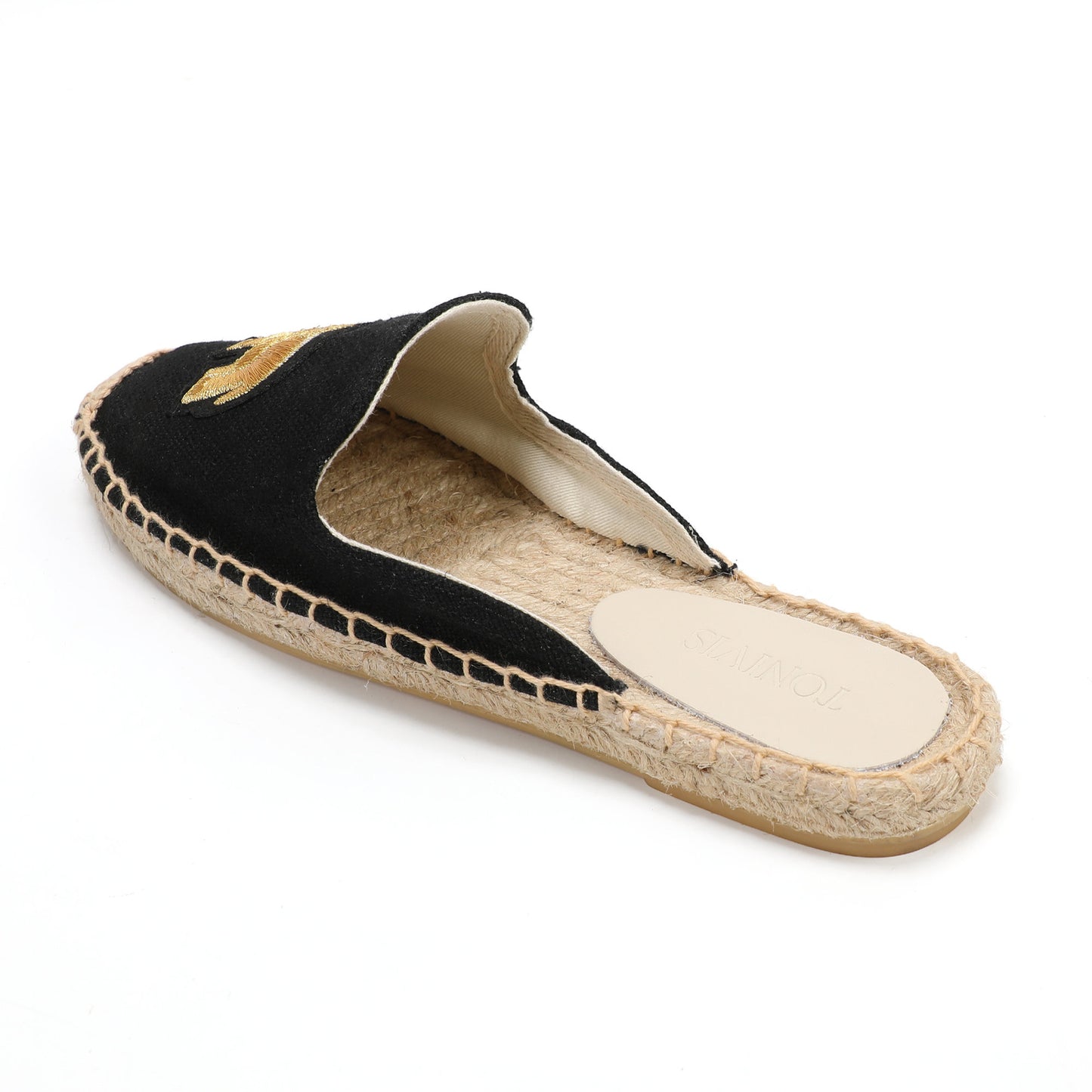 Animal Embroidered Linen Espadrille Mules for Women