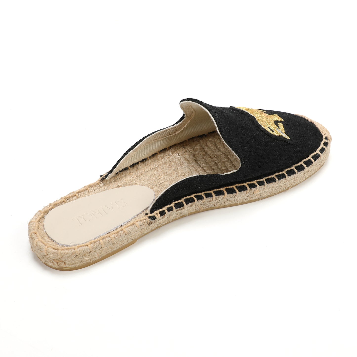 Animal Embroidered Linen Espadrille Mules for Women