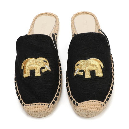 Animal Embroidered Linen Espadrille Mules for Women