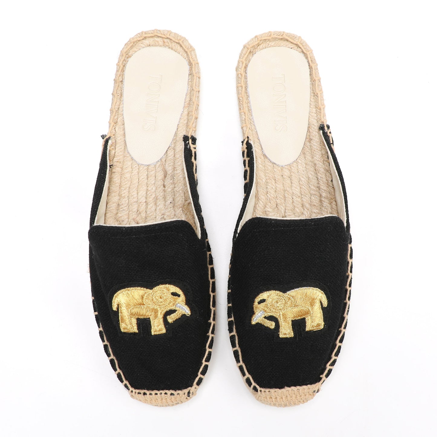 Animal Embroidered Linen Espadrille Mules for Women
