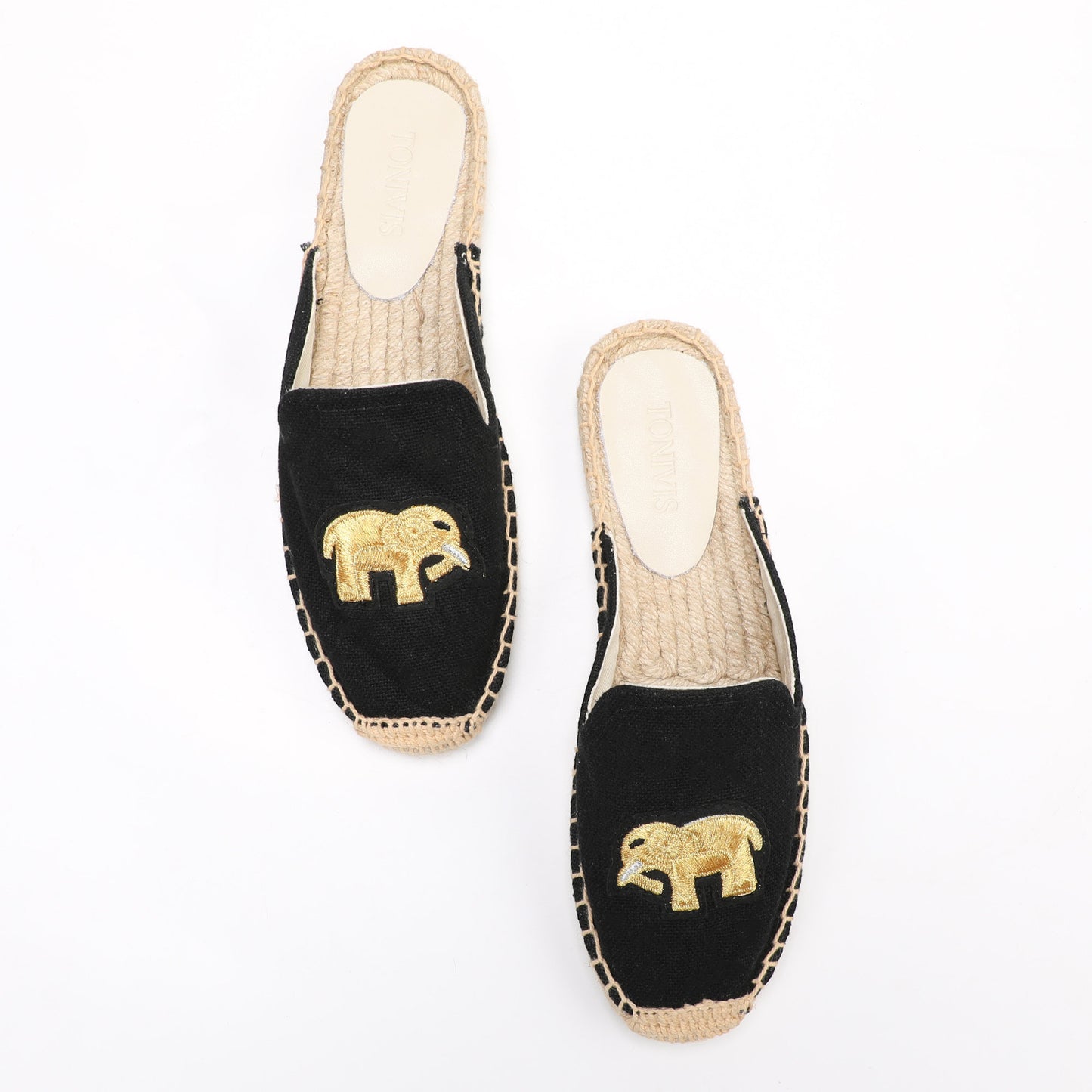 Animal Embroidered Linen Espadrille Mules for Women