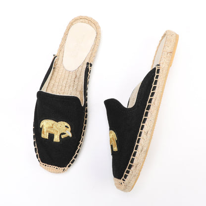 Animal Embroidered Linen Espadrille Mules for Women