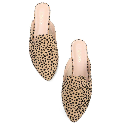 Leopard Print Pointed Toe Mules for Women – Chic Slip-On Flats