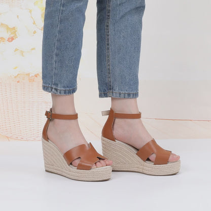 TONIVIS Women's Genuine Leather Platform Wedge Sandals