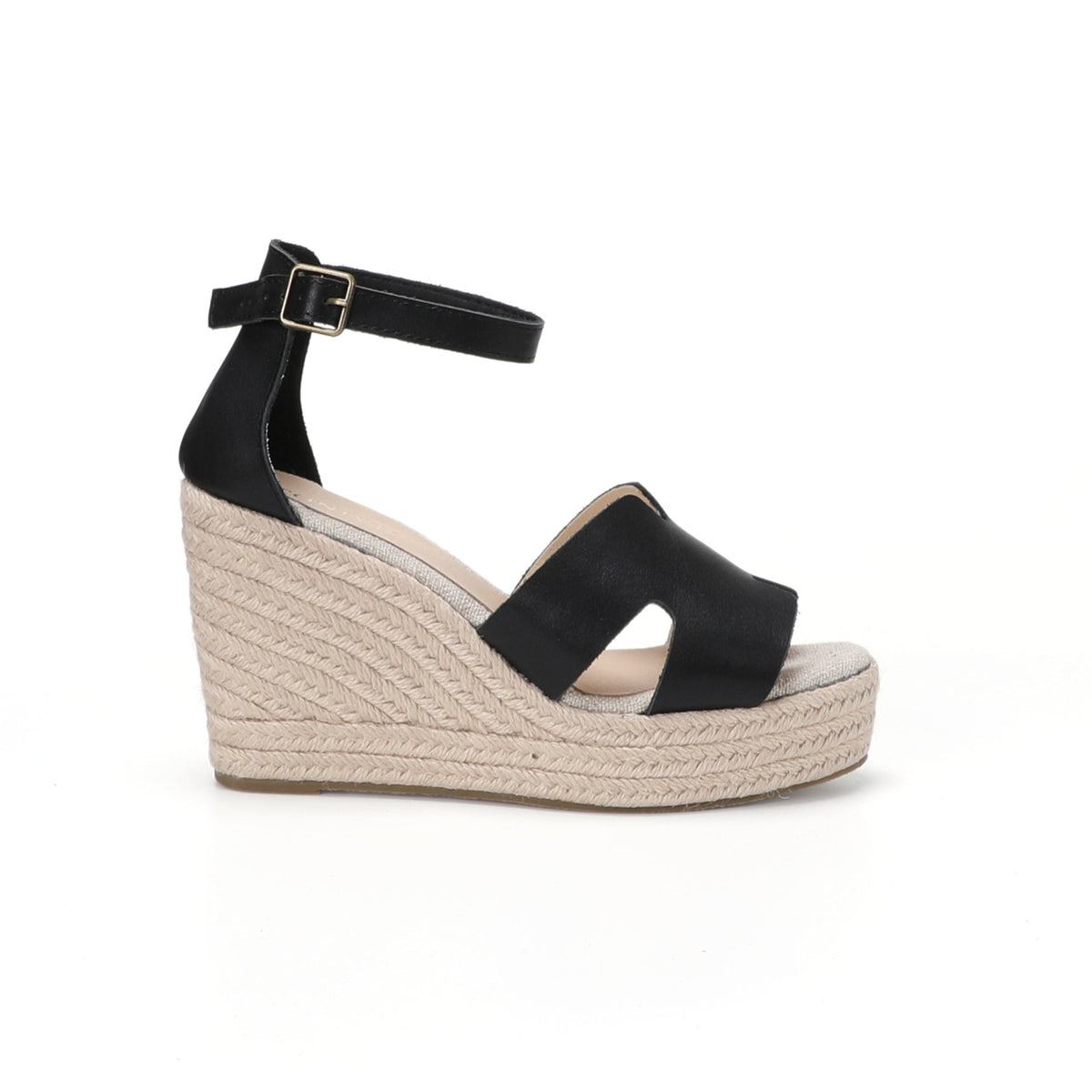 TONIVIS women's black leather platform wedge sandals side view