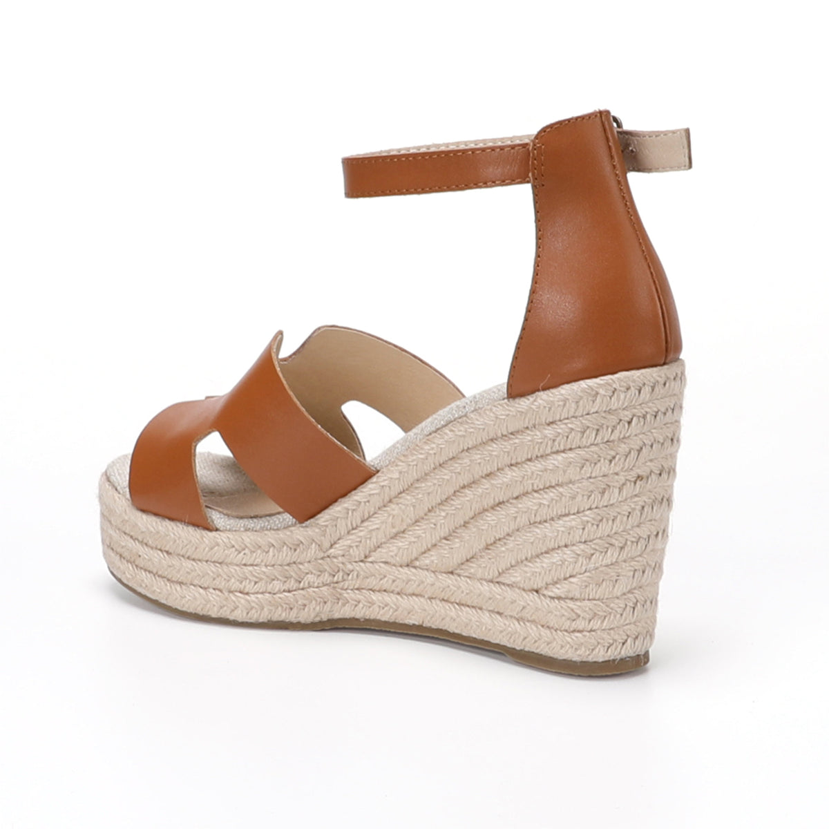 TONIVIS women's cognac brown leather platform wedge sandals opposite side