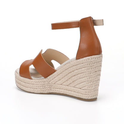 TONIVIS women's cognac brown leather platform wedge sandals opposite side
