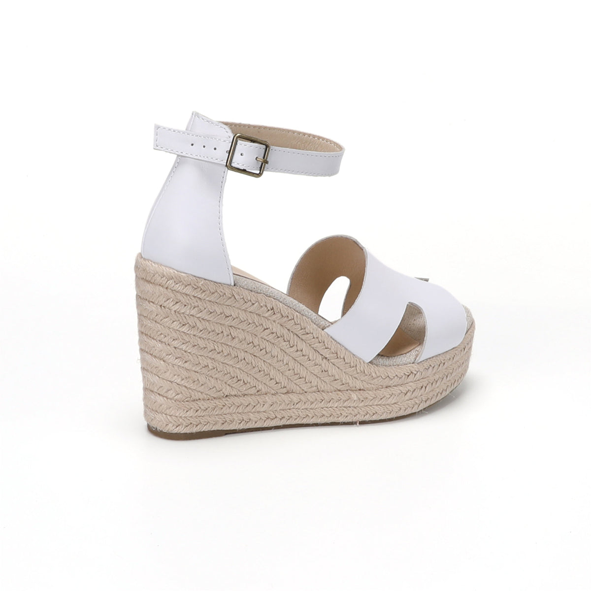 TONIVIS women's white leather platform wedge sandals rear view