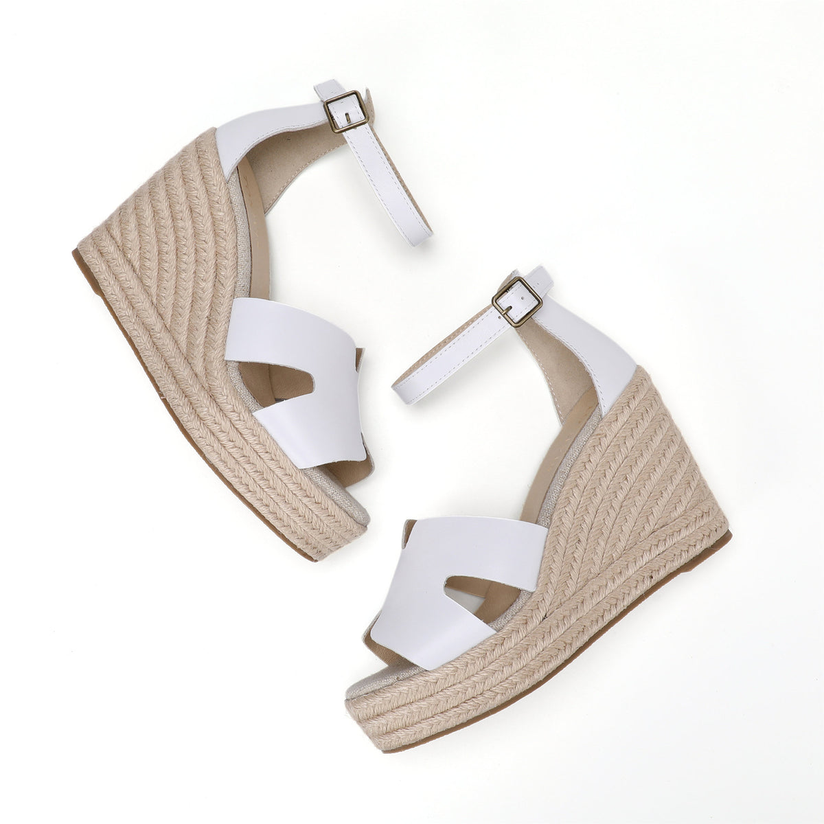 TONIVIS women's white leather platform wedge sandals overhead pair