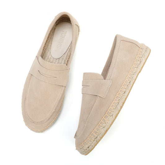 Women's Suede Espadrille Loafers – Natural Jute Lightweight Slip-On Shoes