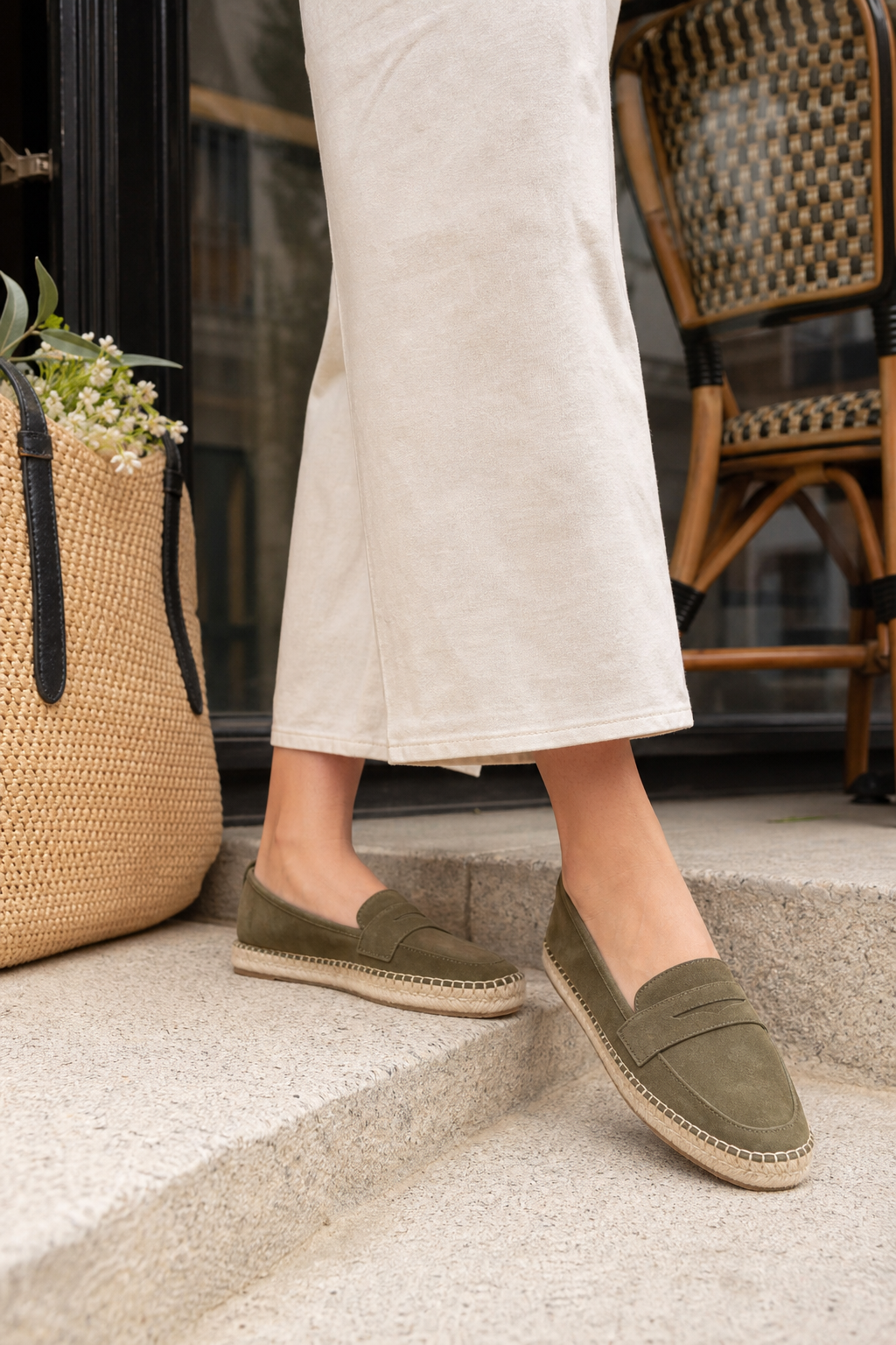 Model wearing TONIVIS espadrille loafers